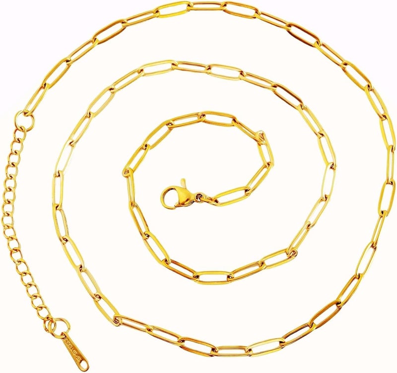 eswala Gold Paperclip Chain Necklace for Women 10pcs 18inch 3X9mm Gold Chains for jewelry Making Stainless Steel Filled 18K Gold Plated Chains Bulk Adjustable Link Chains - Image 4